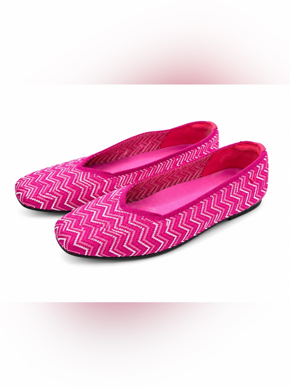 Vivaia Margot Chevron Pink Square Toe Knit Flats US 8.5 Barbiecore Comfort